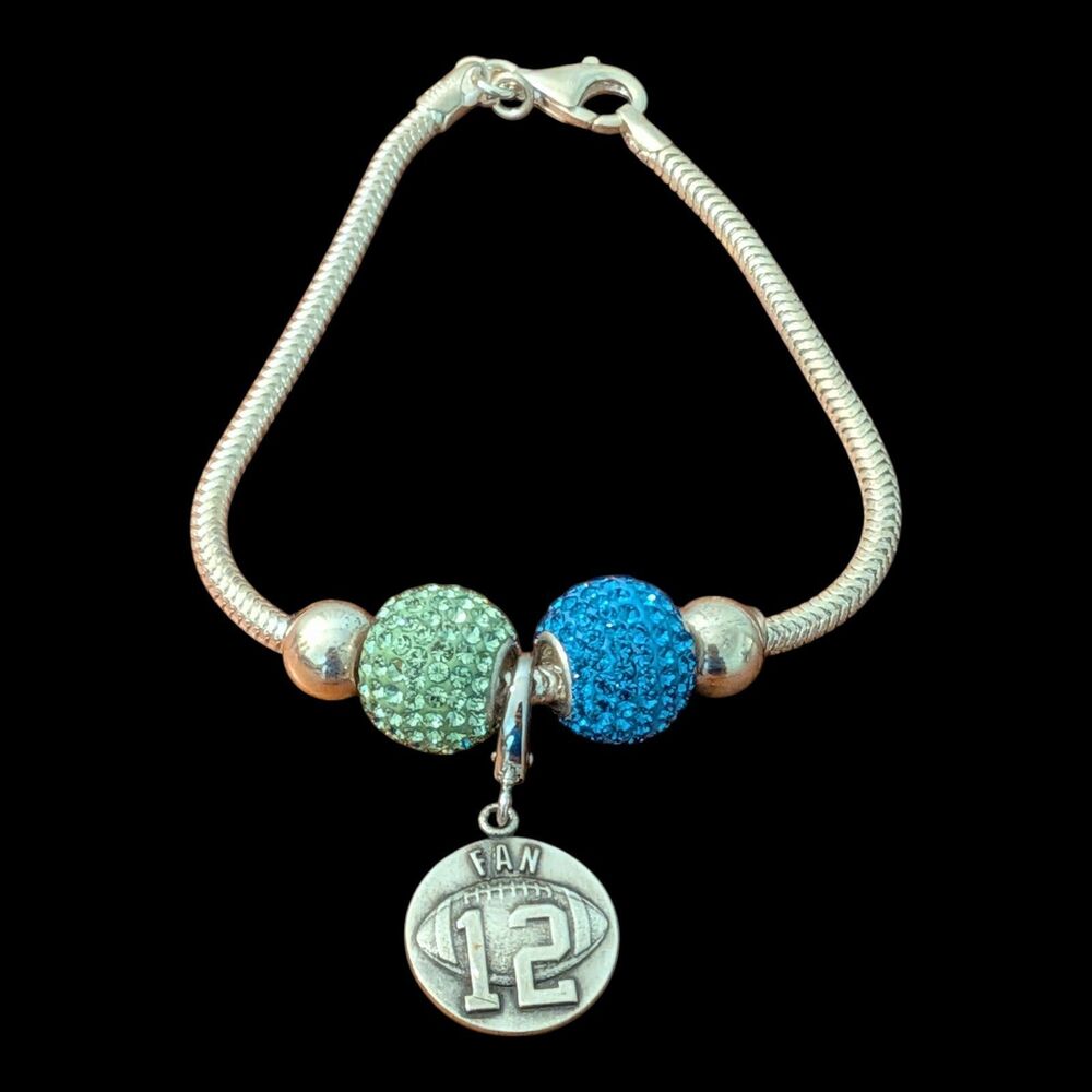 Italy CGC Sterling Silver 925 Snake Chain Bracelet w/ Charm Beads 7.25" 16 Grams